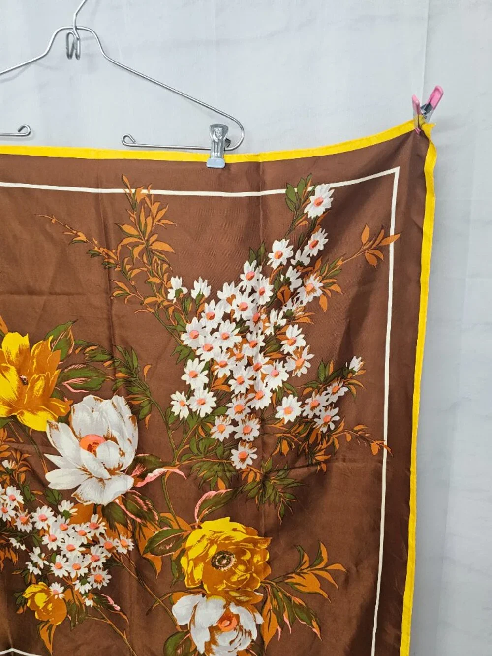 Vintage Paoli Scarf Floral Brown Japan Acetate Retro Boho